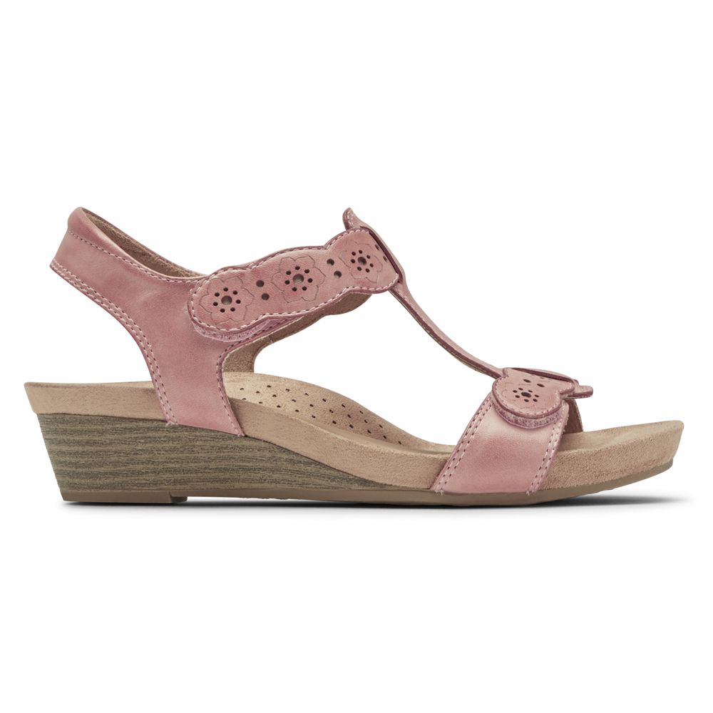 Rockport Canada Cobb Hill Hollywood T-Strap - Womens Wedges Sandals Light Rose (OZM539617)